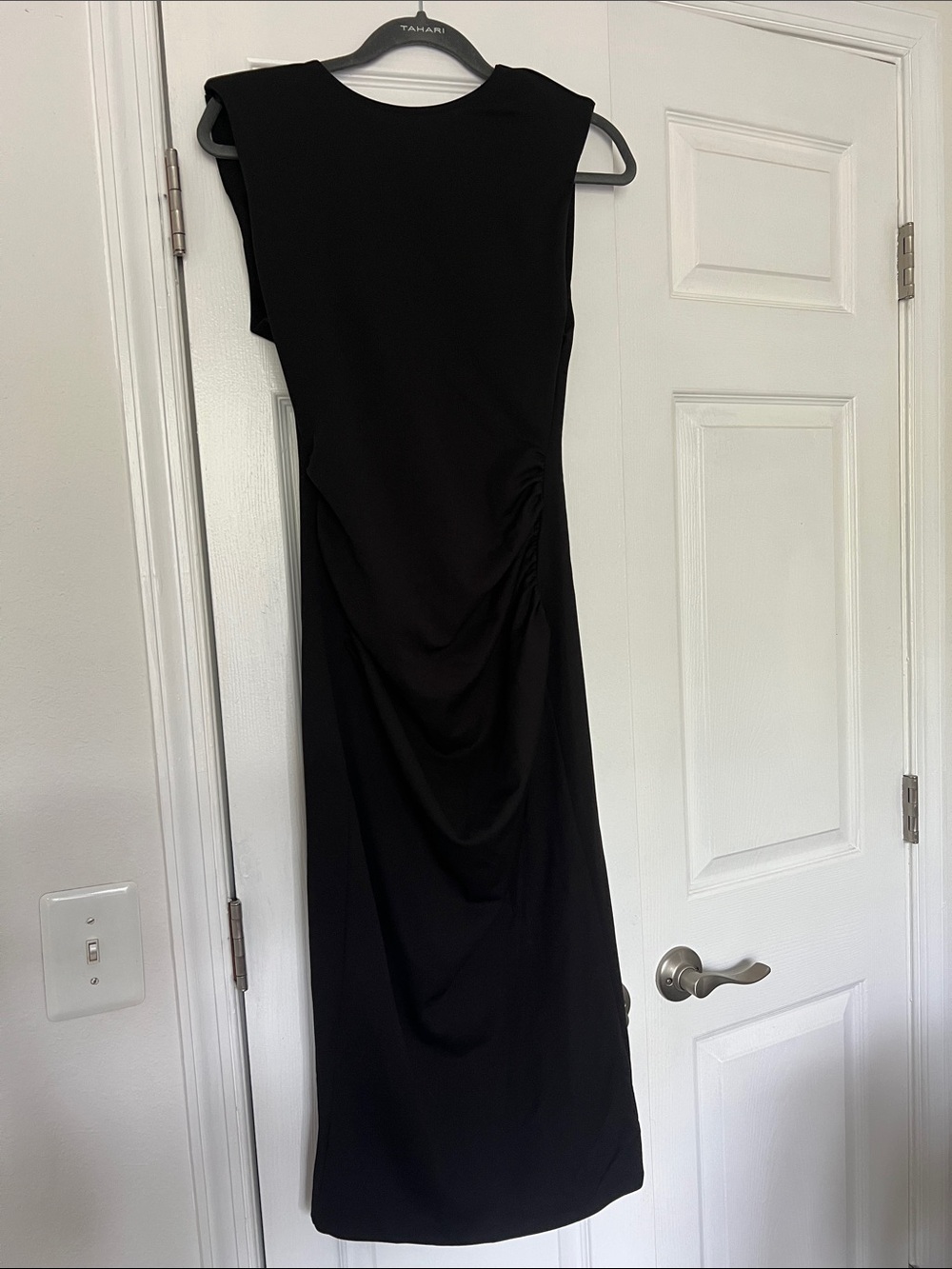 NEW Zara Elegant Black Sleeveless Ruched Midi Dress - Size S